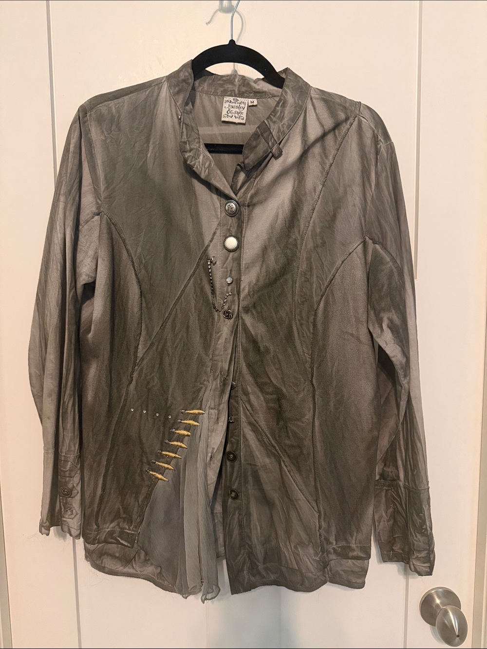 Parsley & Sage Metallic Gray Button-Front Women's Shirt Jacket